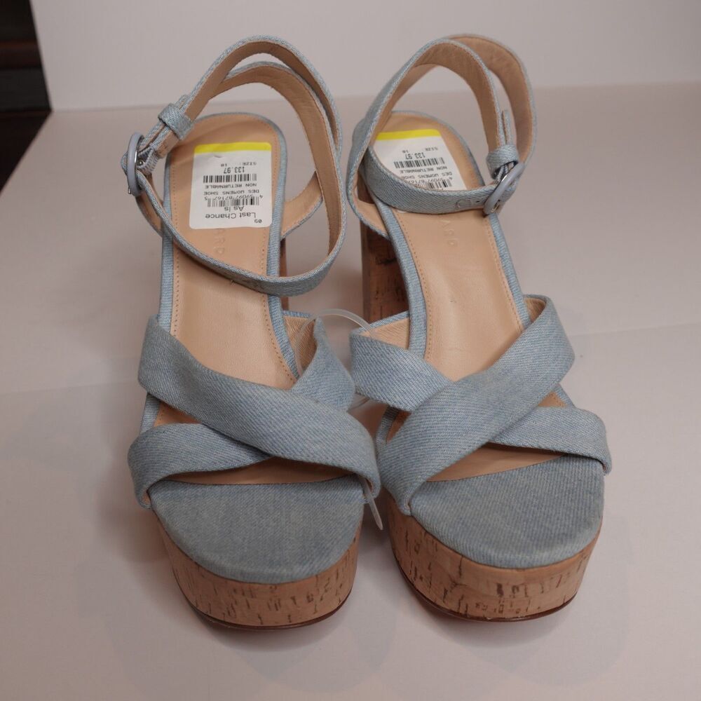 Veronica Beard Lalana Platform ankle Heels Blue Denim Women's Size 10 NEW